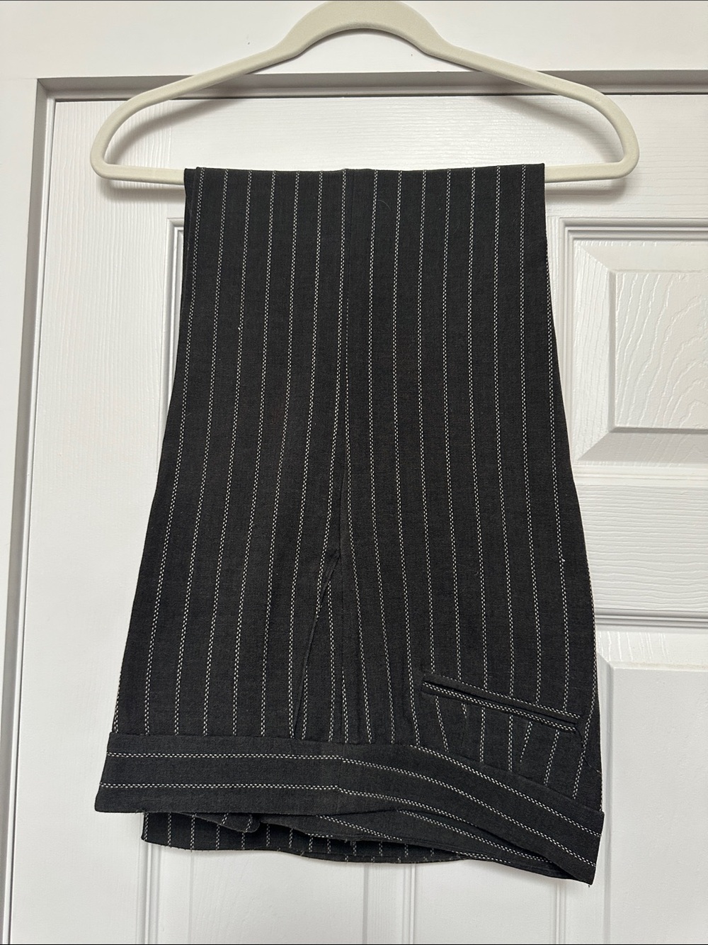 Wide Leg Pinstripe Trousers - Black